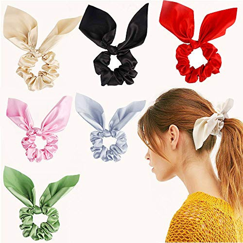 Bow Scrunchies,Whavel 6Pcs Hair Scrunchies Chiffon Hair Scrunchie Bow Bobbles Hair Bands Hair Ties Ponytail Holder Hair Accessories
