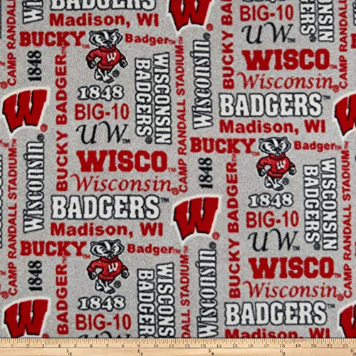 Sykel Enterprises NCAA Fleece Wisconsin Heather Verbiage Fabric, Team Color, Fabric By The Yard Sykel Enterprises NCAA Fleece Wisconsin Heather Verbiage Fabric, Team Color, Fabric By The Yard