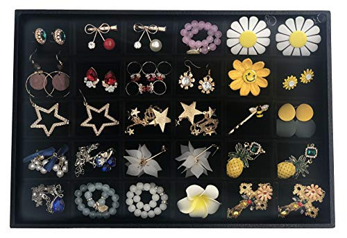 Wuligirl Velevt Stackable 30 Grid Jewelry Tray Display Rings Bracelet Earring Necklace Jewelry Tray Showcase Display Organizer (30 Grid)