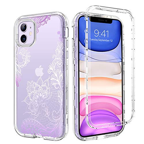 BENTOBEN Case for iPhone 11, iPhone 11 Phone Case, Clear Transparent Three Layer Heavy Duty Rugged Shockproof Hybrid Hard PC Soft Bumper Protective Cover for iPhone 11 (6.1 inch) 2019, Purple Mandala