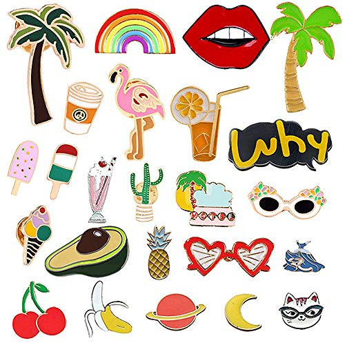 MJartoria Cute Pins for Backpack-Cartoon Cactus Pineapple Enamel Cool Brooch Pin Badges Set for Backpack Clothes Bags Novelty Pins Enamel Pin Set Aesthetic Pins(multi pattern-24pcs)