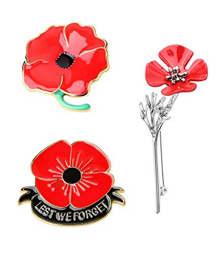 JOERICA 3 Pcs Red Poppy Brooch Pin for Women Men Lapel Badge Poppy Flower Pin Remembrance Day Lest We Forget Floower Badge Broach.