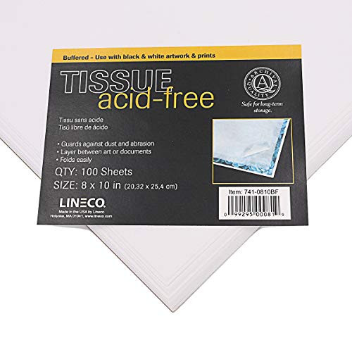 Lineco Buffered Acid-Free Interleaving Tissue, Size 8x10, Pack of 100. Extends The Life of Paper, Photographs, Textiles, and Artifacts. Use for Photographs, Black & White, Color, Albumen Prints.
