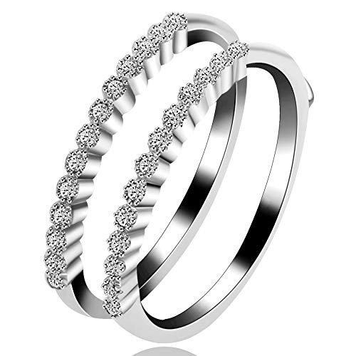 Uloveido Women's Platinum Plated Cubic Zirconia Double Eternity Bands Enhancer Wedding Engagement Ring Guard Y503 (Size 6) Uloveido Women's Platinum Plated Cubic Zirconia Double Eternity Bands Enhancer Wedding Engagement Ring Guard Y503 (Size 6)