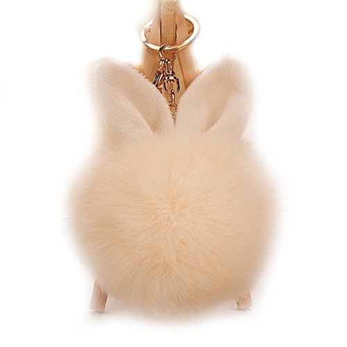 URSFUR Artificial Rabbit Fur Ball Keychain Ear Pompom Phone Bag Charm Pendant