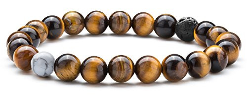 Hamoery Men Women 8mm Tiger Eye Stone Beads Bracelet Elastic Natural Stone Yoga Bracelet Bangle(Tiger Eye Stone)