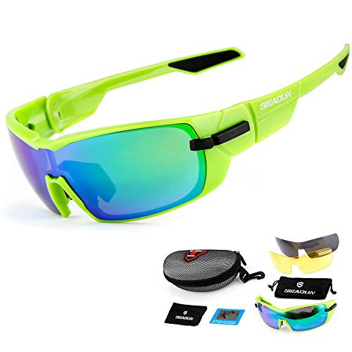 TOPTOJOKLJGDGHJH Cycling Glasses, Polarized Sports Sunglasses,Polarized Cycling Bike Sunglasses, Bicycle Glasses with 3 Interchangeable Lenses (Green)