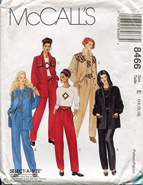 McCall's Pattern 8466 Misses' Jacket, Top and Pull-on Pants, Size E (14-16-18) McCall's Pattern 8466 Misses' Jacket, Top and Pull-on Pants, Size E (14-16-18)