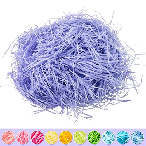Whaline Easter Basket Grass Craft Shredded Tissue Raffia Gift Filler Paper Shreds for Baskets Egg Stuffers for Spring Party Supplies Accessories Decorations  Light Purple