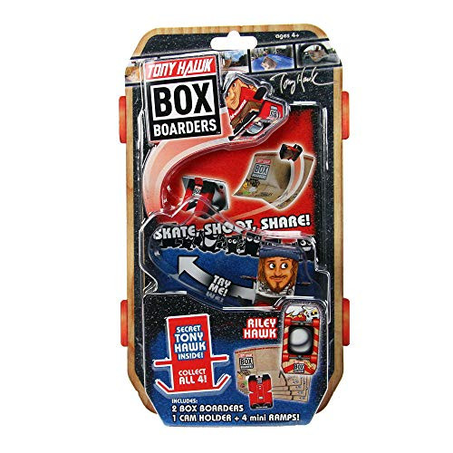 Tony Hawk Box Boarders Action Pack - Riley Hawk and Mystery Tony Hawk Figure - Includes 2 Skaters, 4 Trick Ramps and 1 Camera Holder - Skate, Shoot, Share - Ages 4+