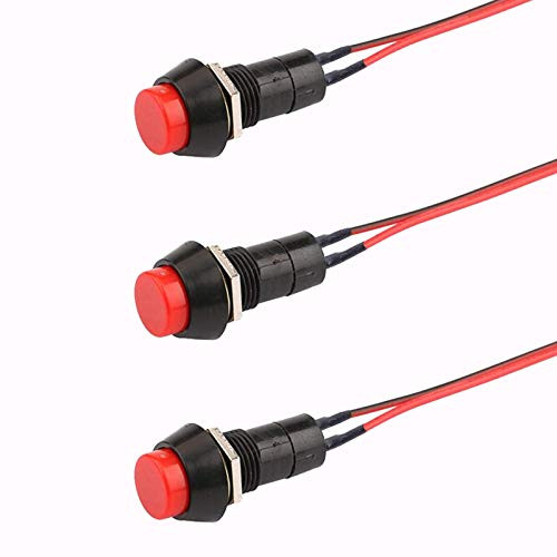 DEVMO 3PCS 12mm 12V 5Amp Mount Push Button Lockless Momentary ON Off Wired Cabled Switch
