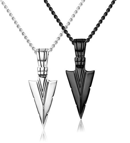 Jstyle Stainless Steel Pendant Necklace for Mens Boys Cool Spearpoint Arrowhead Pendant Chain Necklace Set Black   Silver Tone