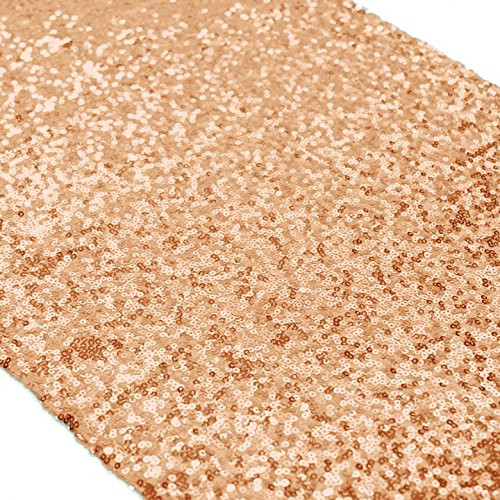 ShinyBeauty 12inx72in Rose Gold Sequin Table Runner Glitz Table Runner for Wedding Party Banquet Decoration  Rose Gold