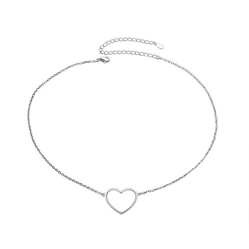 S925 Sterling Silver Choker Heart Clavicle Short Pendant Necklace for Women