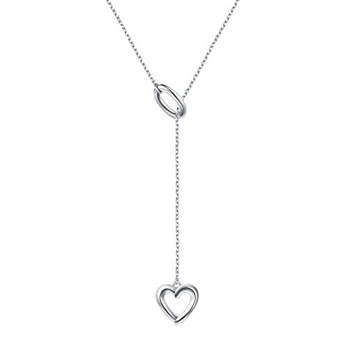 Long Necklace 925 Sterling Silver Adjustable Oval Heart Y Shaped Lariat Necklace for Women Gifts 20   2 inches