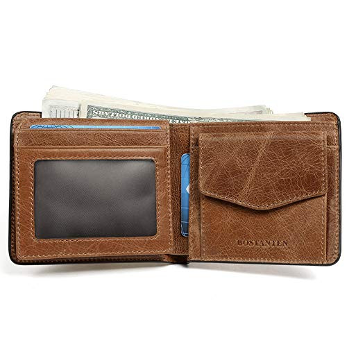 BOSTANTEN Genuine Leather Wallets for Men Bifold RFID Blocking Wallet with 2 ID Window Brown