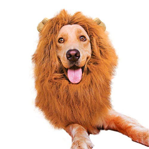 Vivifying Lion Mane Costume Adjustable Lion Mane Wig with Ears for Medium and Large Dog Halloween Dress up