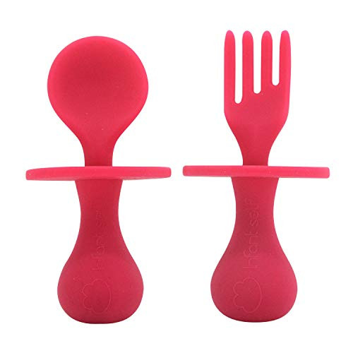 Infant Self Baby Spoon Fork Silicone Self Feeding Utensil Set Baby First Training Weaning for 6  Month Baby Toddler BPA Free  Rose