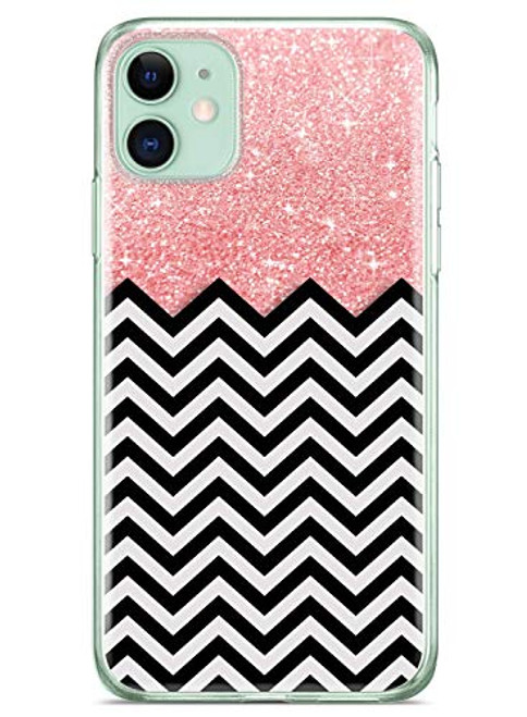 Coolwee Bling Case for iPhone 11 Slim Fit Chevron Stripes Design Glitter Sparkle Thin Bumper Glossy Finish Soft TPU Women Girls Protective Cover for Apple iPhone 11 Pink Cute