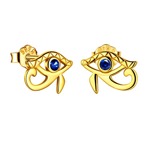 Mens Blue Eye of Horus Stud Earrings 925 Sterling Silver 18K Gold Plated Egyptian Eye Of Ra Earrings Ancient Protection Egypt Jewelry Gift FE0086Y Mens Blue Eye of Horus Stud Earrings 925 Sterling Silver 18K Gold Plated Egyptian Eye Of Ra Earrings Ancient Protection Egypt Jewelry Gift FE0086Y