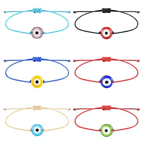 Tarsus Handmade Evil Eyes Bracelet Adjustable Ojo Turco Kabbalah Red String Amulet Nazar Bracelets for Family Bestfriend Women Men 6 Pcs