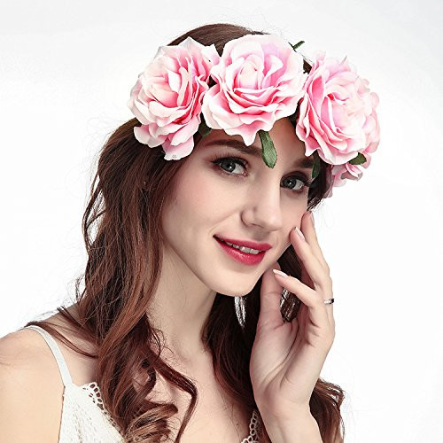 Simsly Boho Adjustable Flower Headband Floral Crown Bridal Hair Wreath headpiece Wedding Vacation Wreath Hairpiece for Women and Girls Pink Simsly Boho Adjustable Flower Headband Floral Crown Bridal Hair Wreath headpiece Wedding Vacation Wreath Hairpiece for Women and Girls Pink