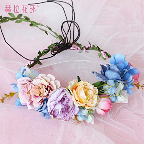 Simsly Adjustable Flower Headband Boho Floral Crown Crown Wedding Vacation Wreath Hairpiece for Women and Girls  Purple
