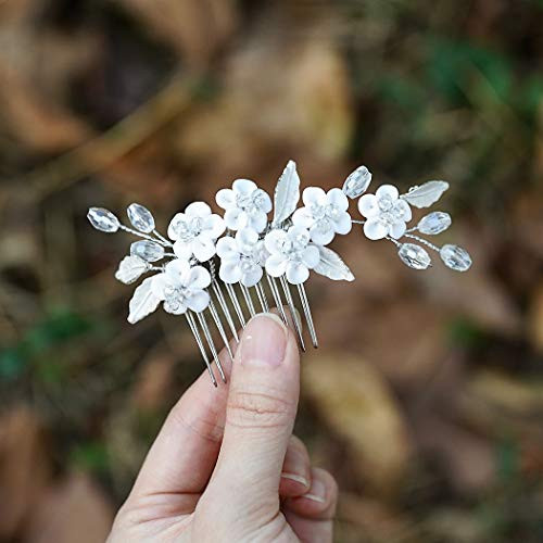 Unicra Bride Wedding Flower Hair Comb Rhinestone Bridal Headpiece Bridesmaids Leaf Hair Accessories for Women and Girls Silver Unicra Bride Wedding Flower Hair Comb Rhinestone Bridal Headpiece Bridesmaids Leaf Hair Accessories for Women and Girls Silver