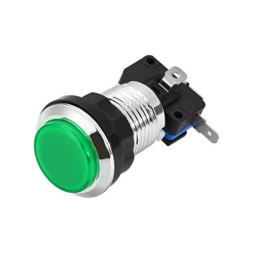 uxcell Game Push Button 33mm Round 12V LED Illuminated Push Button Switch with Micro Switch for Arcade Video Games Green 1pcs
