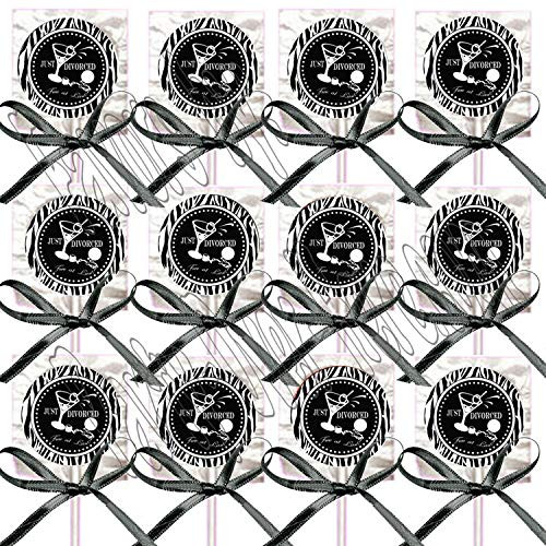 Just Divorced Free at Last Lollipops with Black Ribbon Bows (12 Pieces) Party Favors, Divorce Party Black and White Zebra Print