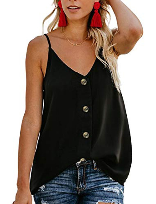 ATERAIN Women s Button Down Spaghetti Straps Tank Tops V Neck Loose Casual Sleeveless Strappy Cami Shirts Blouses Black ATERAIN Women s Button Down Spaghetti Straps Tank Tops V Neck Loose Casual Sleeveless Strappy Cami Shirts Blouses Black