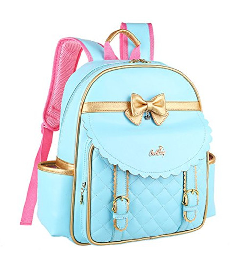 Fanci Waterproof PU Bow knot Primary School Backpack Book Bag for Princess Girls Elementary School Bookbag Ages 9 12