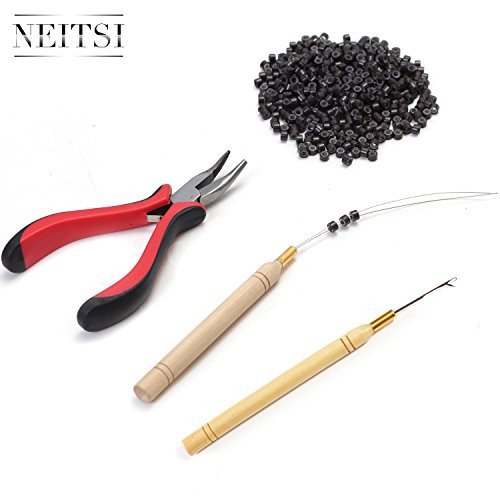 Neitsi Hair Extension Remove Pliers   Pulling Hook   Bead Device Tool Kits   500pcs 5mm Micro Rings  Dark Brown  Beads