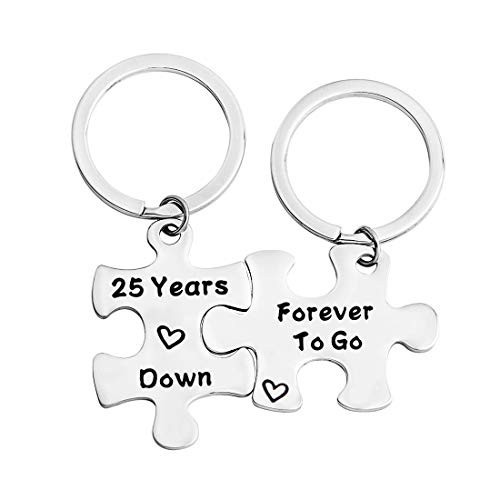 FEELMEM 10th Anniversary Gift Ten Years Down Forever To Go Couples Puzzle Keychain Set Of Two 10 Years Anniversary Key Chain Gift For Him or Her  25th