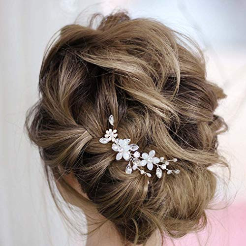 Drecode Bridal Wedding Hair Pins Silver Sparkly Rhinestones Flower Hairpin Pearl Bride Hair Accessories for Women and Girlss Pack of 2 silver Drecode Bridal Wedding Hair Pins Silver Sparkly Rhinestones Flower Hairpin Pearl Bride Hair Accessories for Women and Girlss Pack of 2 silver