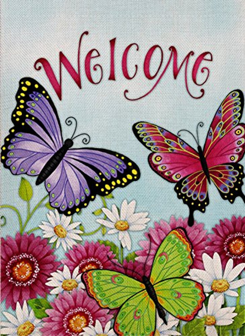 Dyrenson Home Decorative Outdoor Butterfly Garden Flag Welcome Quote Double Sided, Flower House Yard Flag Daisies, Summer and Spring Sunflowers Garden Yard Decoration, Seasonal Outdoor Flag 12 x 18