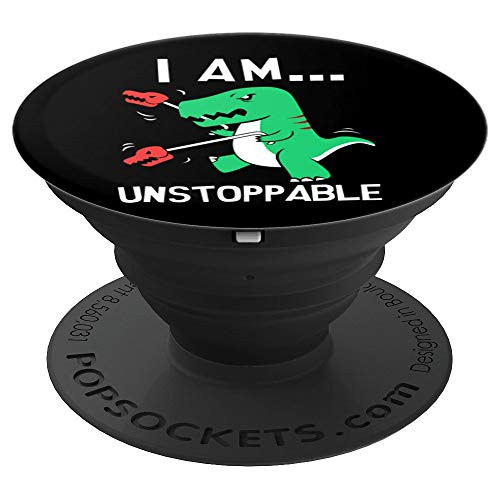 Now I Am Unstoppable Funny T Rex Dinosaur Claw Grabber Gift PopSockets Grip and Stand for Phones and Tablets