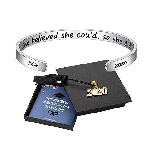 Inspirational Graduation Bracelet Women Gifts   Class of 2020 She Believed She Could So She Did Inspirational Cuff Bracelet Graduation Gifts Birthday Gifts Friendship for Her 2020 Graduation Cap