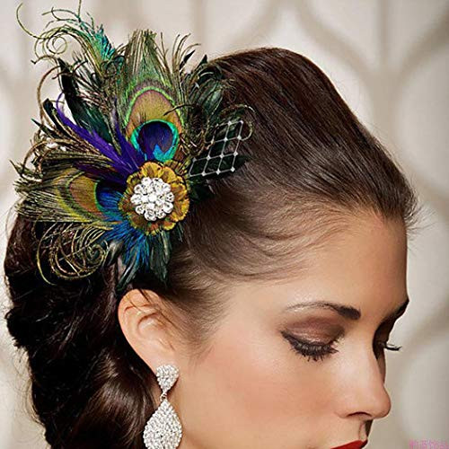 Fdesigner Boho Peacock Feather Hair Clip Festival Hair Accessories Charm Hairpiece Jewelry Handmade Hair Decoration for Women and Girls