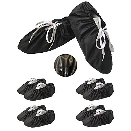 KX 5 Pairs Reusable Shoe Covers Washable Waterproof Non Slip Boot and Shoe covers for Indoors Household ContractorsSize ExtraLargeBlack