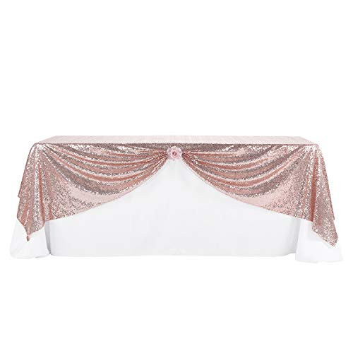 Peomeise Rose Gold 60 x102  Sequin Tablecloth Overlay for Wedding Party Decorations