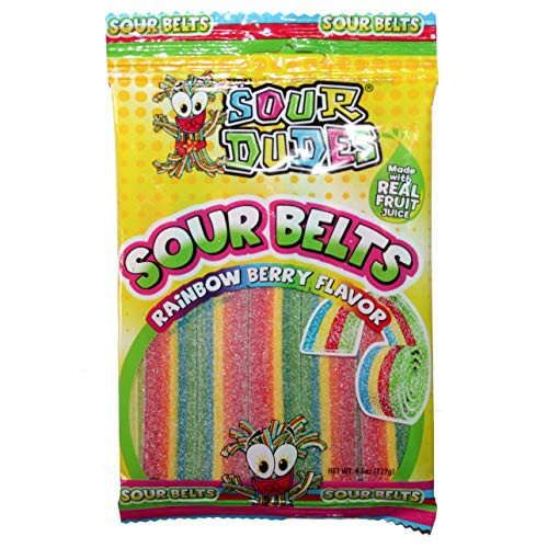 Sour Dudes 1 Bag Sour Belts Rainbow Berry Flavor Made With Real Fruit Juice Sour Sweet Candy 45 oz Sour Dudes 1 Bag Sour Belts Rainbow Berry Flavor Made With Real Fruit Juice Sour Sweet Candy 45 oz