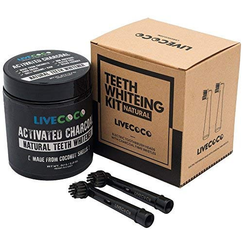 LiveCoco Activated Charcoal Teeth Whitening with Electric Brush Heads with Charcoal Fibre Bristles Natural Teeth Whitening Using Coconut Shells Food Grade Natural 80g 300 Uses LiveCoco Activated Charcoal Teeth Whitening with Electric Brush Heads with Charcoal Fibre Bristles Natural Teeth Whitening Using Coconut Shells Food Grade Natural 80g 300 Uses