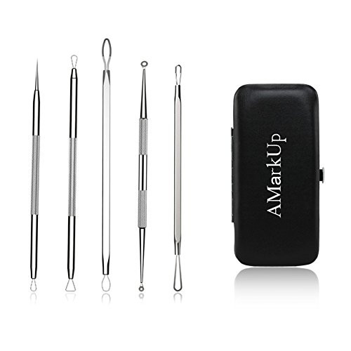 AMarkUp Blackhead Remover Pimple Comedone Pimple Extractor Tool Treatment for Blemish Whitehead Acne Zit with Leather Case