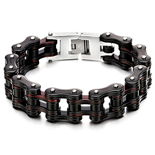 COOLSTEELANDBEYOND Masculine Mens Motorcycle Bike Chain Bracelet of Stainless Steel Black Brown Two Tone High Polished COOLSTEELANDBEYOND Masculine Mens Motorcycle Bike Chain Bracelet of Stainless Steel Black Brown Two Tone High Polished