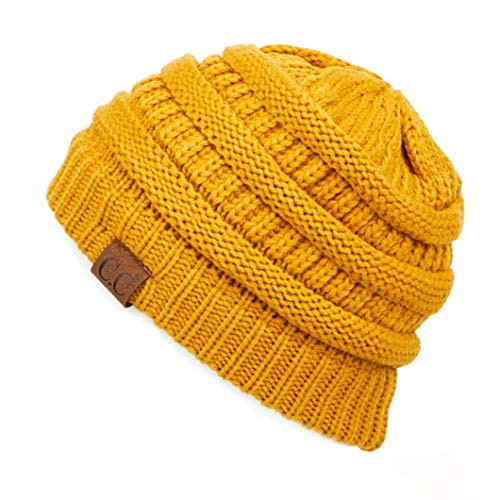 CC Exclusives Cable Knit Beanie   Thick Soft   Warm Chunky Beanie Hats  Mustard