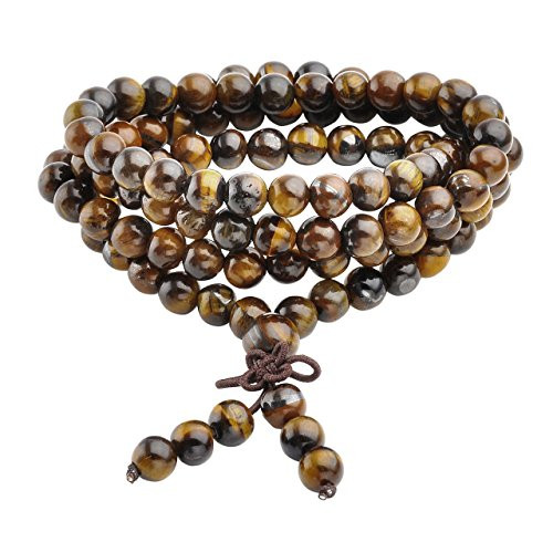 JOVIVI 6mm 108 Mala Beads Natural Tiger Eye Gemstone Beads Prayer Healing Crystal Stretch Bracelet Necklace Meditation Jewelry
