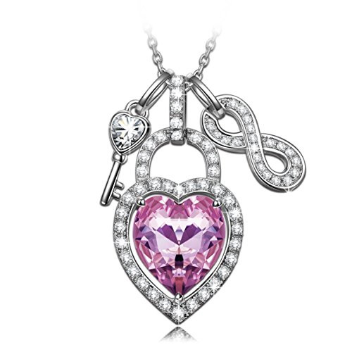NINASUN Pink Heart Necklace S925 Sterling Silver Pendant Necklace Open Your Heart Infinity Purple Swarovski Jewelry Her Birthday Anniv from Son for Mom Girlfriend Wife