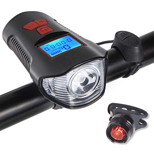 Bike Light Set Bicycle Headlight Taillight Bicycle Speedometer Odometer for Bike with Horn USB Rechargeable Bike Tail Light and Front Light Set Cycle Head Light Fits All Mountain   Road Bike