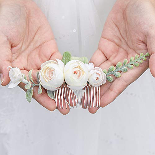Fangsen Wedding Flower Hair Comb Wedding Bridal Headpiece Woodland Wedding Hair Accessories for Brides and Bridesmaids  White Fangsen Wedding Flower Hair Comb Wedding Bridal Headpiece Woodland Wedding Hair Accessories for Brides and Bridesmaids  White